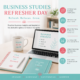 Business Studies Refresher Day promotional graphic featuring a laptop, notebooks and coffee mug on a desk, highlighting practical business insights, marketing strategies, goal setting and professional growth for aromatherapists and holistic therapists.